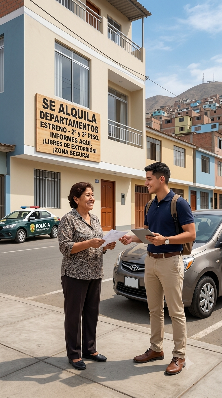 Calle residencial de SMP con letrero de zona segura